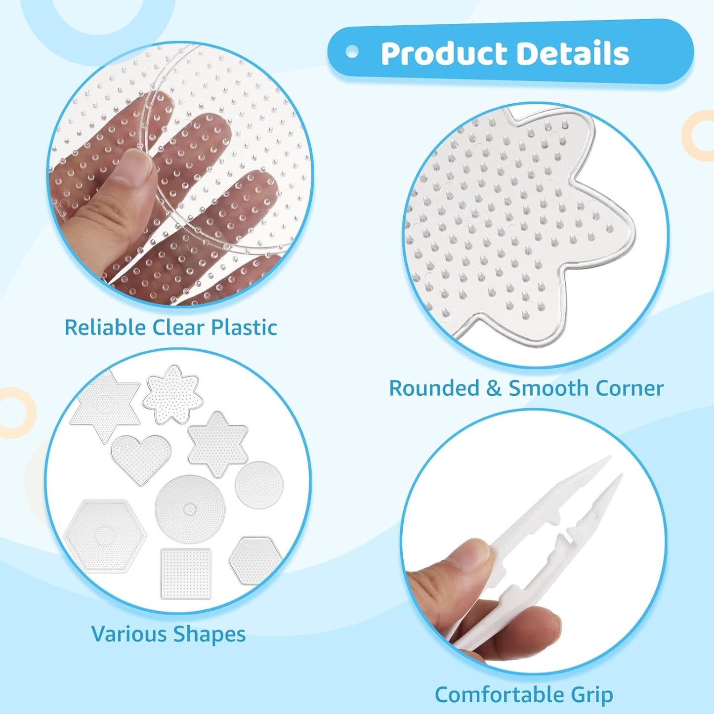 45 PCS Fuse Beads Pegboards Kit, Clear Plastic Peg Boards with 39 Templates in 10 Shapes and 6 Tweezers, 5 mm Bead Boards Craft Supplies for Little Ones DIY Beads Projects