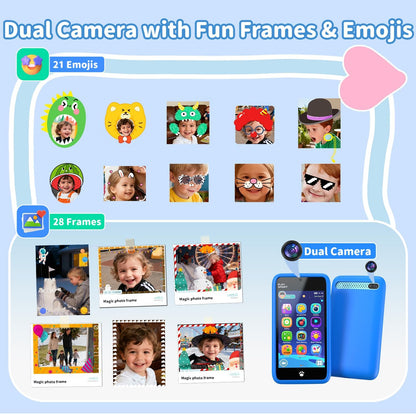 MOMILLA Kids Smart Phone Toys for Girls, 3.97” Touchscreen, Dual Cameras with Stickers, 200+ Games & 16GB Storage, Christmas Birthday Gifts for Kids Age 3-10, Educational Mini Toddler Play Phone Toy