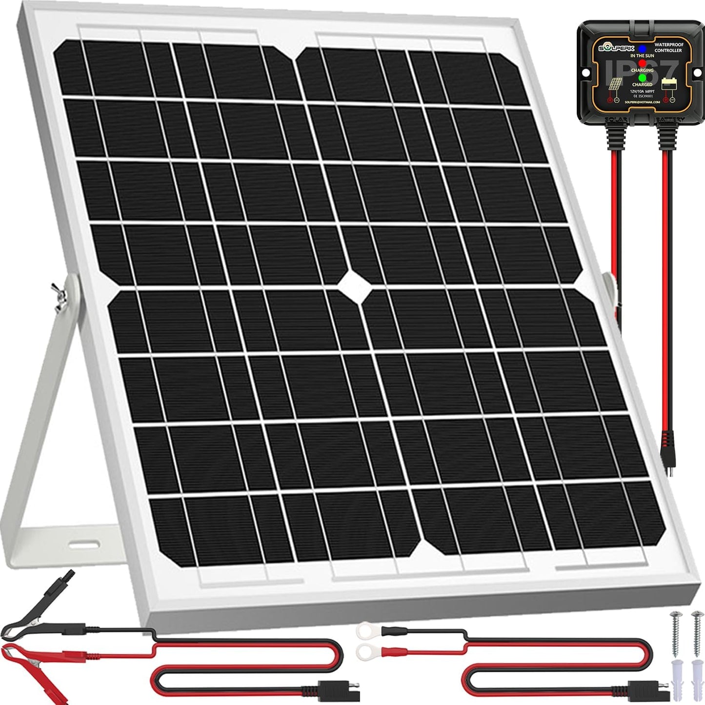 SOLPERK Solar Panel Kit 50W 12V, Waterproof Solar Battery Trickle Charger Maintainer + Waterproof Controller + Adjustable Mount Bracket for Boat Car RV Motorcycle(Without Mounting Bracket)