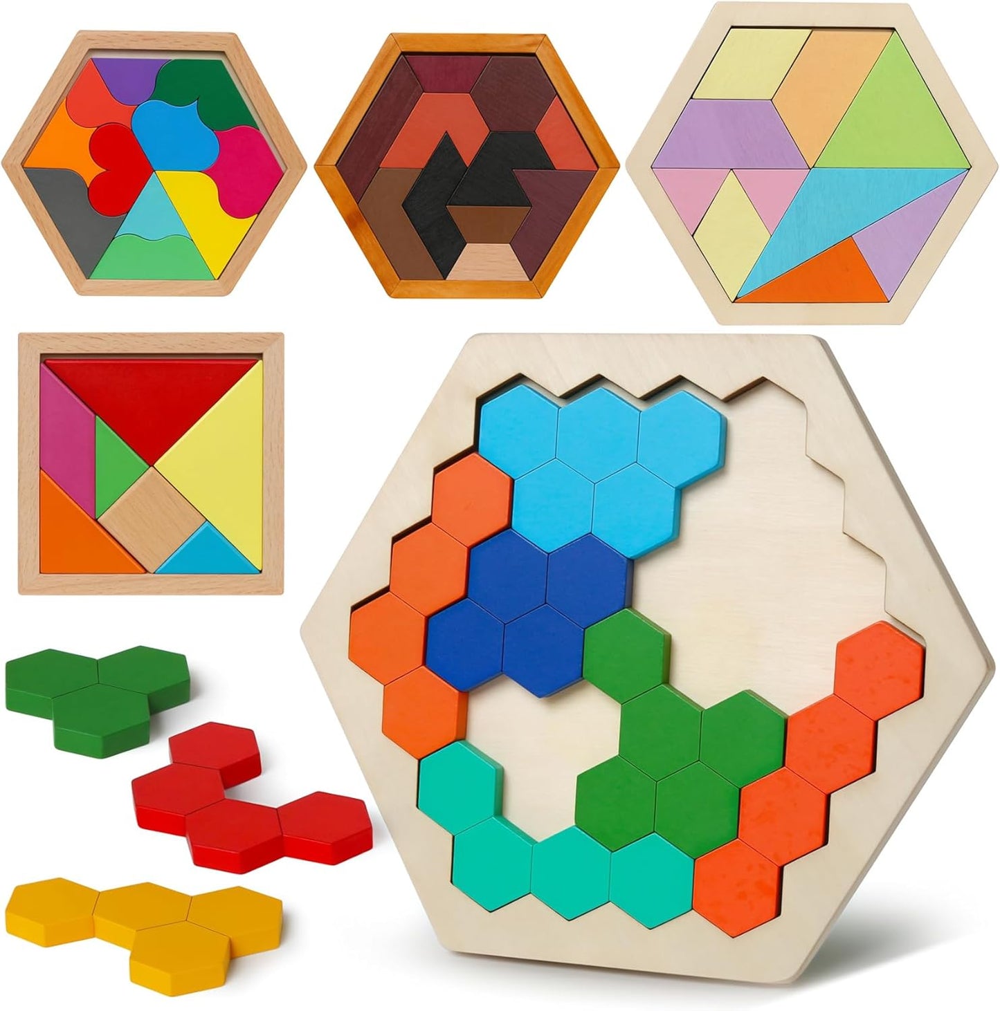 Wooden Puzzles Blocks Brain Teasers Logic Games for Classroom & Party Times,Jigsaw Puzzle Intelligence STEM Montessori Educatioanl IQ Toys Games for Kids Boys Girls Ages 3+ (3 Pack)