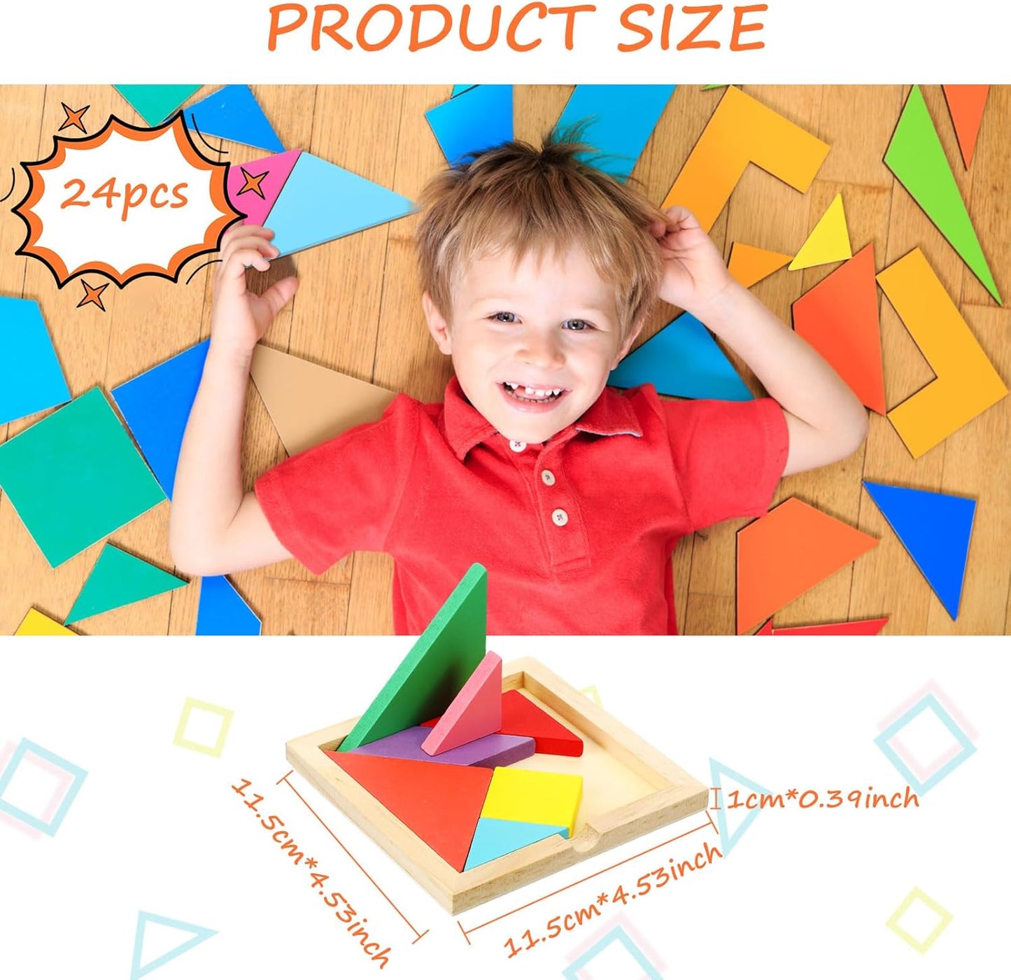 Syhood 24 Pieces Tangrams Puzzles for Students Party Favors Wooden Tangram Pattern Blocks Brain Logic Blocks for Manipulatives Games Educational Gifts and Party Favors(Classic)