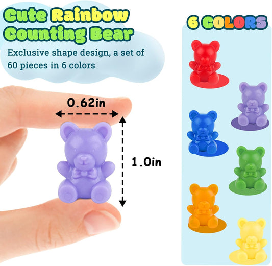 XINHUIDALSQ Rainbow Counting Bears Set of 200, 10 Colors Sorting Teddy Plastic Bears Math Manipulatives for Toddlers, 1 Inch Bear Conters Ages 3+ Kids