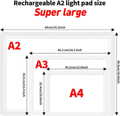 TOHETO Rechargeable A3 Light Pad for Diamond Painting, Ultra Bright Tracing Light Box for Drawing, Wireless Lightbox for Tracing and Drawing, Cordless Diamond Art Light Board for Sketching (Black)