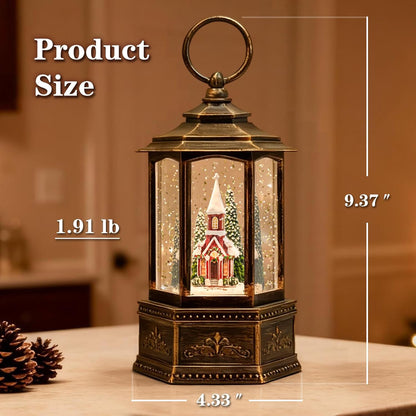 Christmas Snow Globes Lantern, Church and Christmas Tree Christmas Decorations Indoor, 6H Timer Battery & USB Powered Light Up Musical Snow Globes for Kids Women Adults Gift Thanksgiving Home Decor