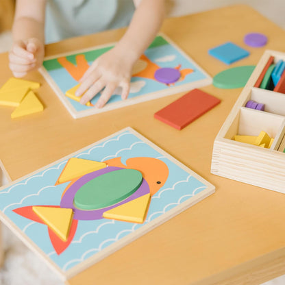 Melissa & Doug Beginner Wooden Pattern Blocks Educational Toy (5 Double-Sided Scenes and 30 Shapes, Great Gift for Girls and Boys - Best for 3, 4, and 5 Year Olds)