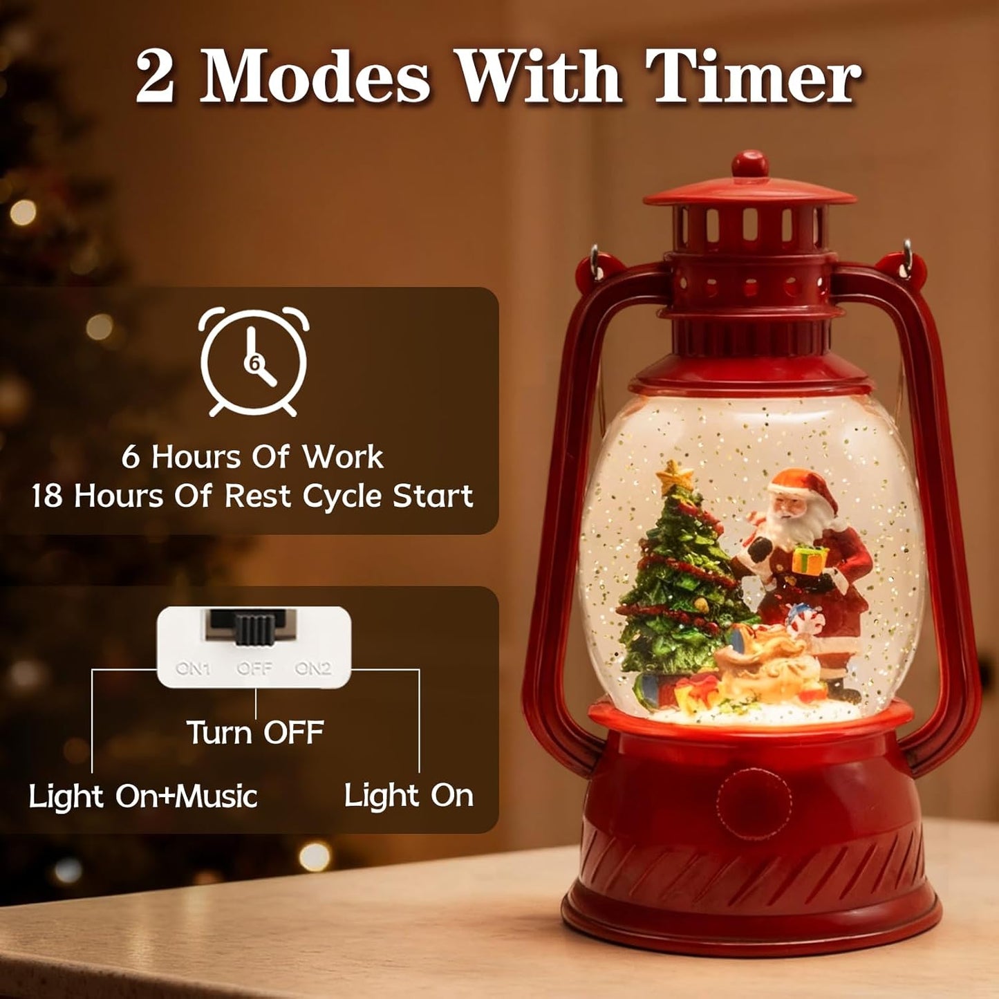 Christmas Snow Globes Lantern, Church and Christmas Tree Christmas Decorations Indoor, 6H Timer Battery & USB Powered Light Up Musical Snow Globes for Kids Women Adults Gift Thanksgiving Home Decor