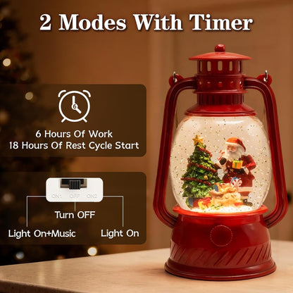 Christmas Snow Globes Lantern, Church and Christmas Tree Christmas Decorations Indoor, 6H Timer Battery & USB Powered Light Up Musical Snow Globes for Kids Women Adults Gift Thanksgiving Home Decor