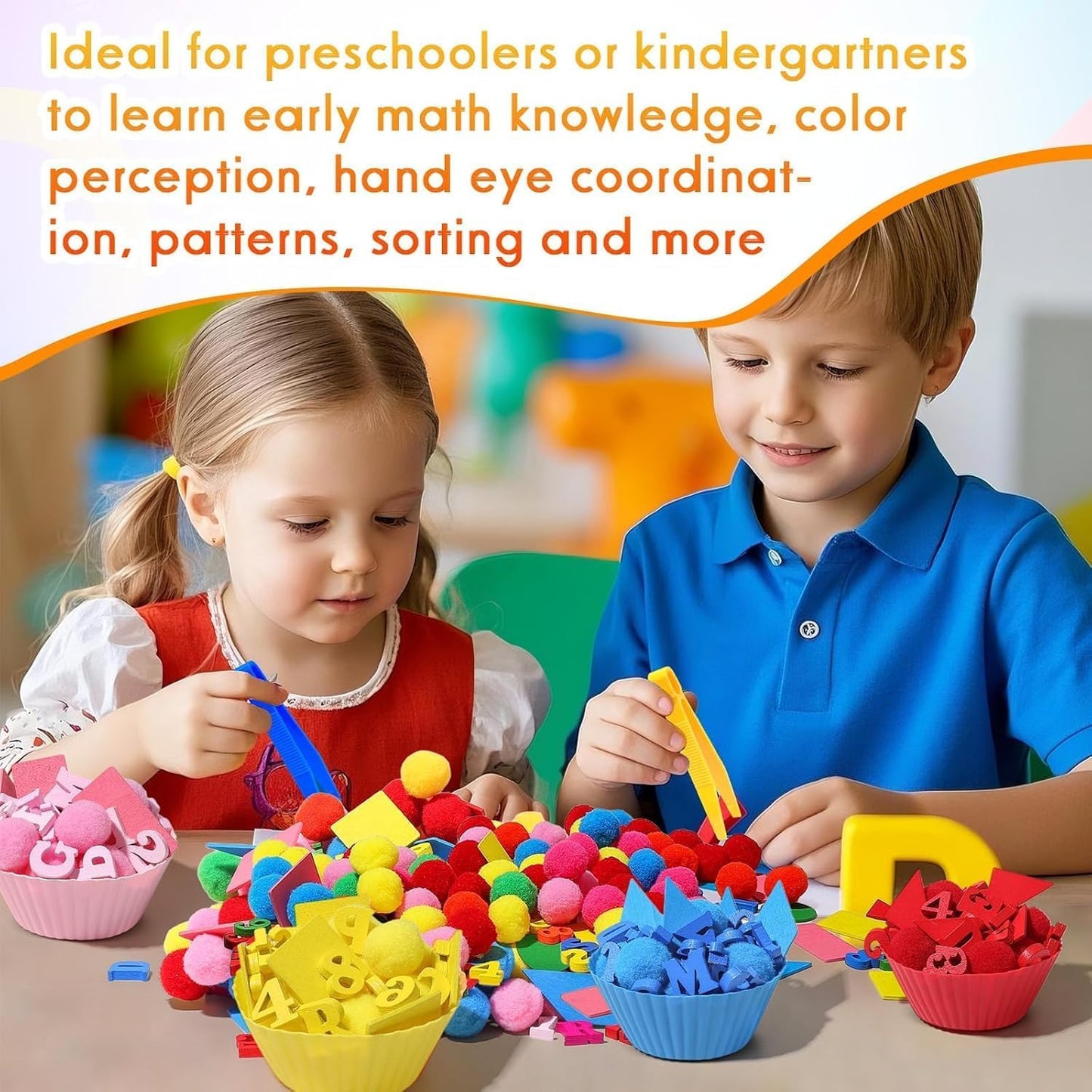 270 Pcs Numbers and Letters Sensory Bin Items Back to School Counting Sorting Sensory Bin Filler Fine Motor Numbers and Letters Geometric Figure Counts for Easter Spring Summer Sorting