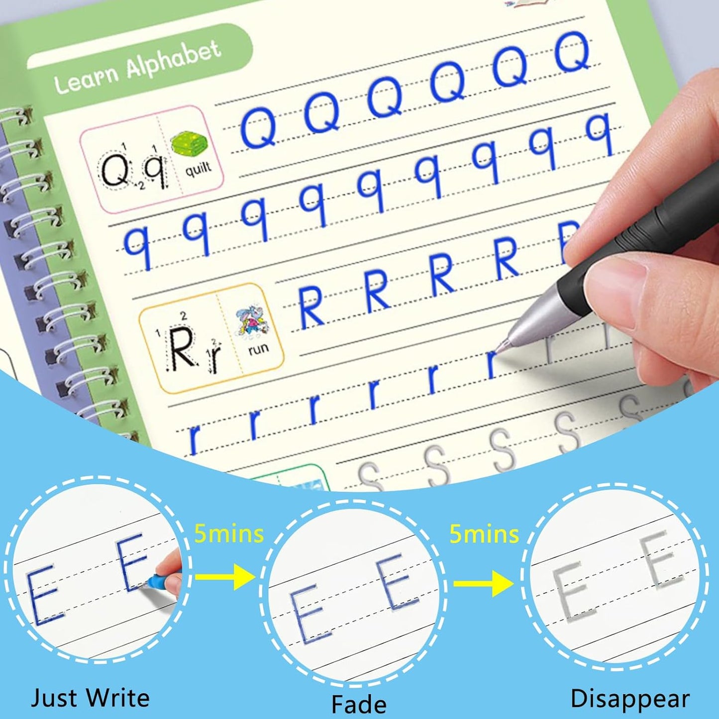 Magic Grooved Writing Practice for Kids, Reusable Grooved Handwriting Workbook with Disappearing Ink Pen, Preschool Learning Activities, Learn to Write Tracing Book, Educational Toy Gift for Boys Girls