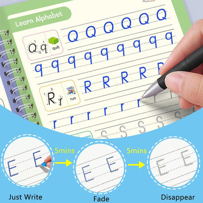 Magic Grooved Writing Practice for Kids, Reusable Grooved Handwriting Workbook with Disappearing Ink Pen, Preschool Learning Activities, Learn to Write Tracing Book, Educational Toy Gift for Boys Girls