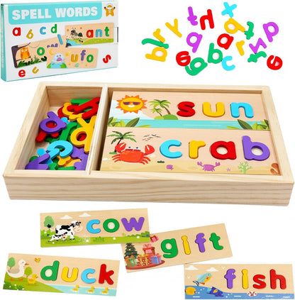 Preschool Learning Activities, Learning Toys for 3 Year Old Boys Girls See & Spell Matching Letter Game with Alphabet Cards for Kids, Preschool CVC Word Builders Toy
