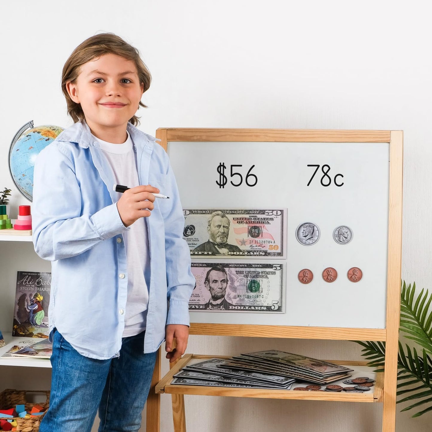 Simply magic 57 PCS Jumbo Magnetic Money - Large Play Money for Kids for Learning, Pretend Money for Classroom Teaching, Toy Money Class Money Set, Magnetic Coins, Money Games, Money Manipulatives