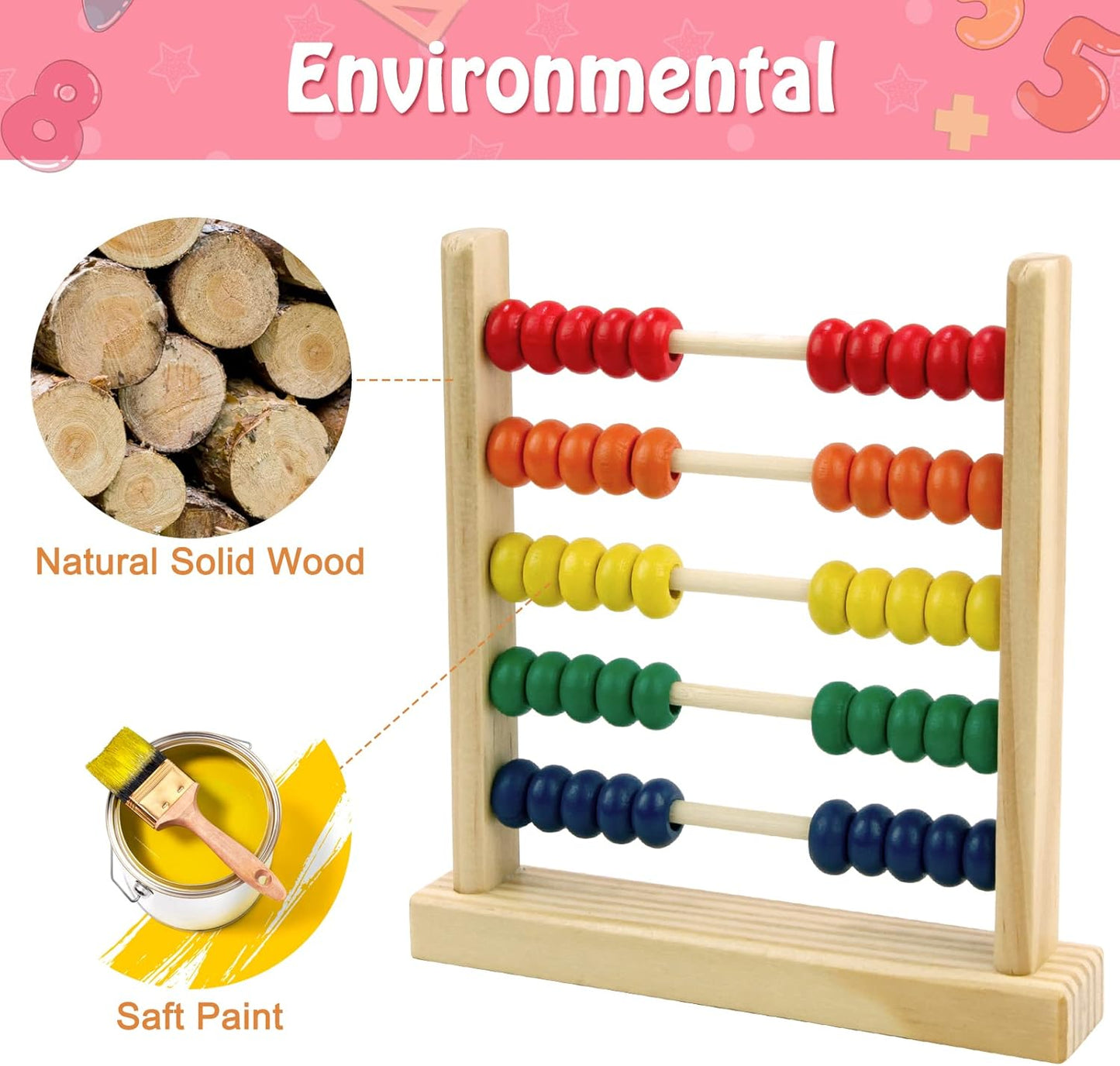 Sealive Wooden Counting Toy - 50 Beads Abacus for Kids Math, Cartoon Giraffe Counters for Kids, Counting Toys for Preschool Learning & Development, Develops Coordination, Motor Skills