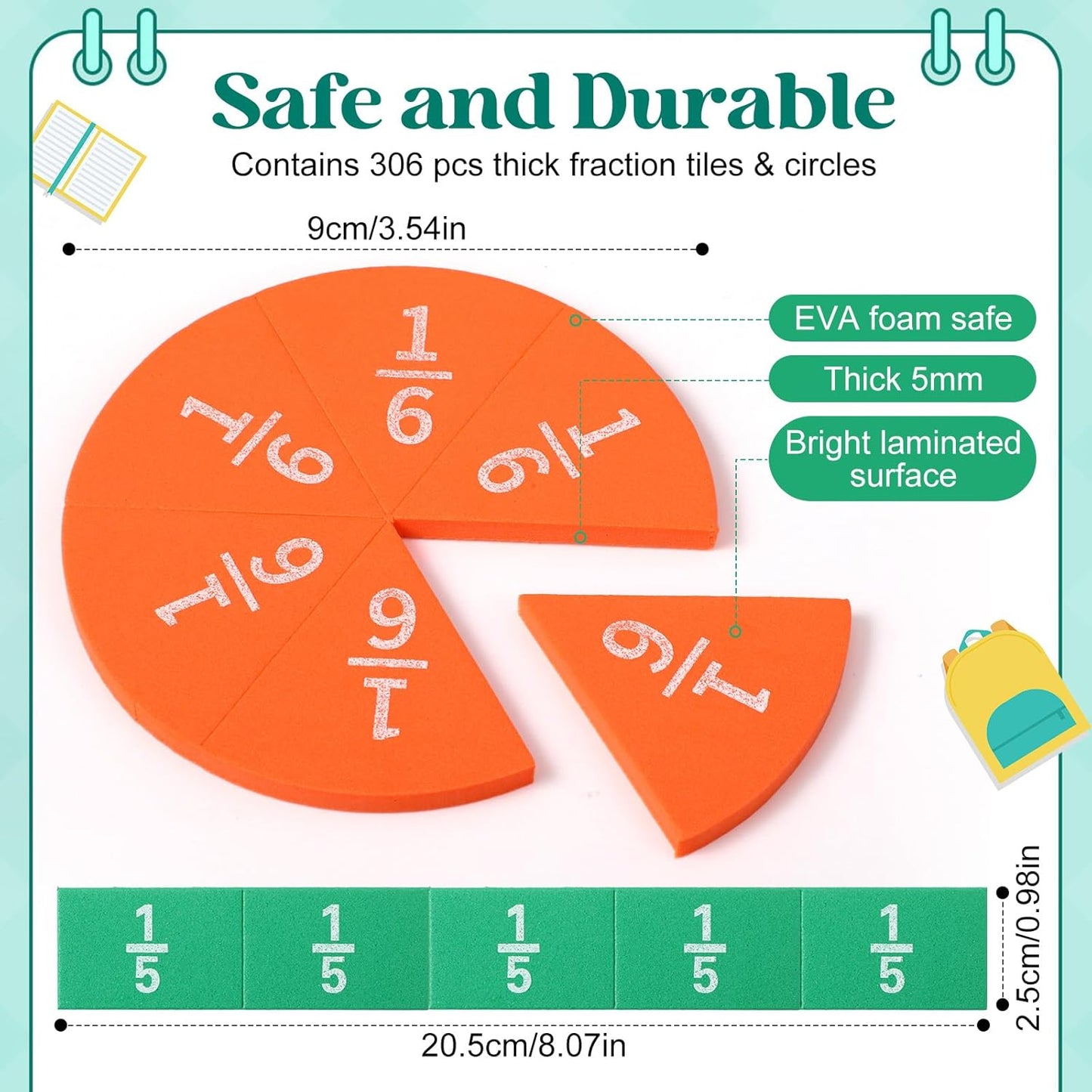 Sayglossy 6 Sets Fraction Tiles Circles Set for Math Fractions Manipulatives Math Manipulatives for Home Supplies