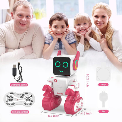 okk Robot Toys for Kids, Programmable Remote Control Robot, Interactive Toys with Coin Bank, LED and Tray, Walking Talking Singing Dancing Gift for Boys Girl（White）