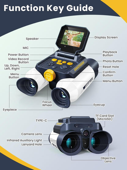 Acoath Binoculars for Kids with Night Vision Camera, Kids Telescope, 10X Optical Zoom, Magic Adventures Telescope Toys Gifts for Age 3, 4, 5, 6, 7, 8, 9, 10+ Years Old Boys Girls