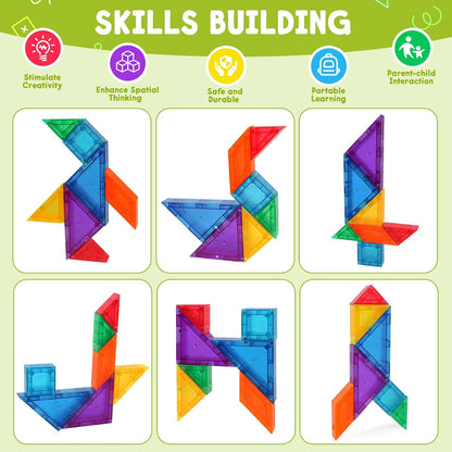 Travel Magnetic Tangram Puzzle - 3D Building Blocks for Road & Plane Travel STEM Toy with 360 Shape Dissection Puzzles & Brain Teasers, Educational IQ Gift for Kids & Adults