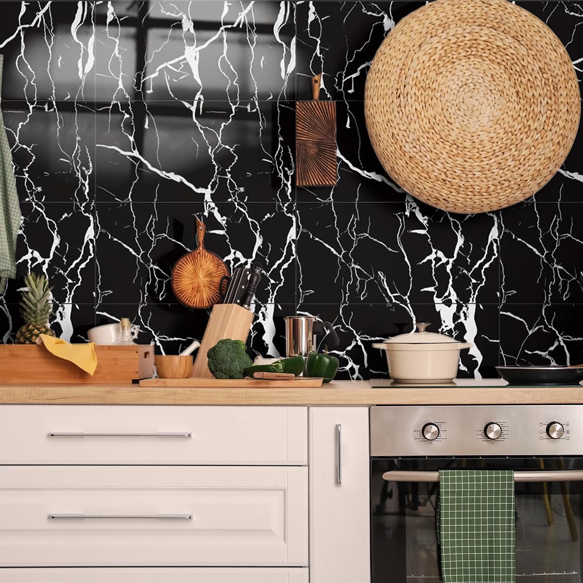 20-Pack Peel and Stick Gilded White Marble Tiles (11.8" x 11.8") – 19.4 Sq. Ft. Waterproof PVC Shower & Backsplash Tiles for Bathroom, Kitchen, and Living Room – Self-Adhesive, Easy Installation