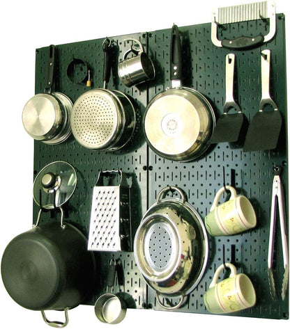 Wall Control Kitchen Pegboard Organizer Pots and Pans Storage Rack Organization Kit with Green Pegboard and White Accessories