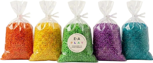 Rainbow Sensory Rice/Bin Filler for Calm, Creative Play. 5 Colors, 5 Cups (2.25 lbs). Montessori Fine Motor Activity for Kids- Non-Toxic, Hand-Dyed, Sensory Toy - Made in USA