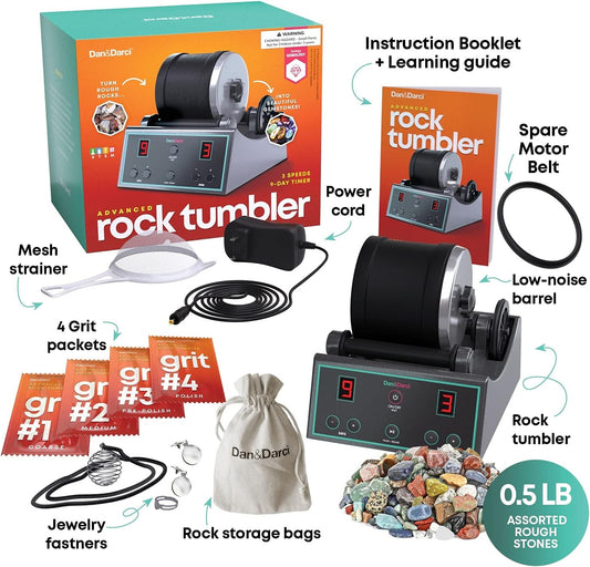 Dan&Darci Advanced Professional Rock Tumbler Kit - with Digital 9-Day Polishing Timer & 3 Speed Settings - Turn Rough Rocks into Beautiful Gems : Great Science & STEM Geology Toy for Kids All Ages