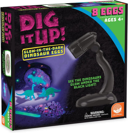 MindWare Dig It Up Glow in The Dark Dinosaurs – STEM Dig Kit for Kids, Includes 8 Dinosaur Excavation Projects That Really Glow, Ages 4+