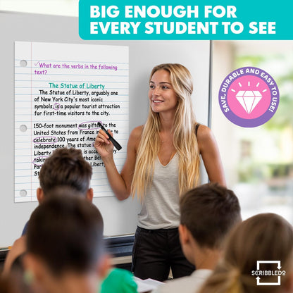 SCRIBBLEDO 24” x 30” Giant Magnetic Notebook Paper For Classroom Elementary Classroom Must Haves for Teachers Elementary Dry Erase Magnetic Lined Paper for Whiteboard Notes Lists and Handwriting