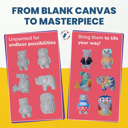 Rock Buddies - DIY Resin Shaped Stone Like Material Animal Figures - Ideal Arts and Crafts for Kids 3-12 Yrs old - Complete Kids Painting Crafts with 6 Projects, Paint, & Brush - Children's Activities
