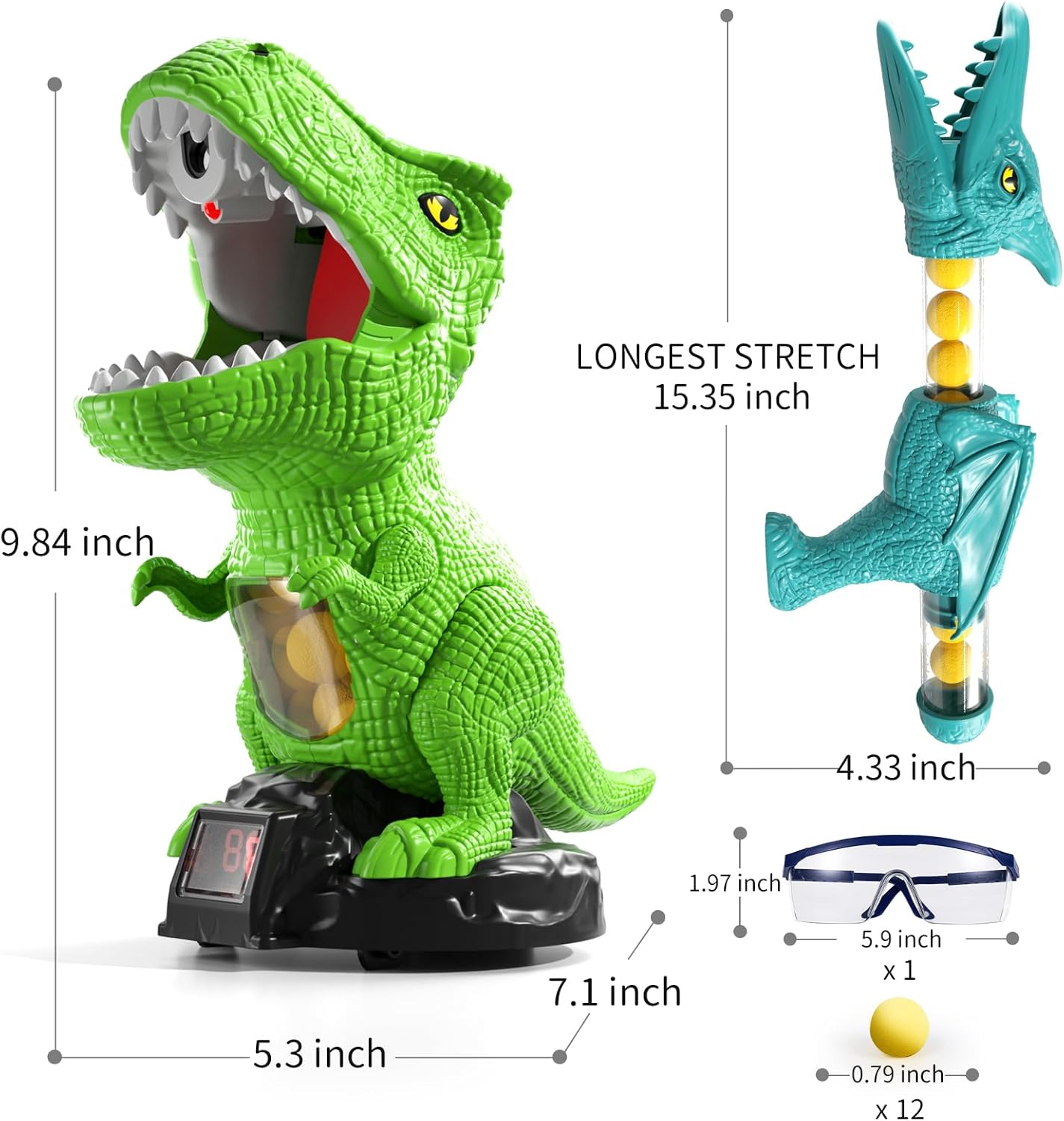 JUKUDAHU Dinosaur Shooting Boy Toys for Kids Age 3 4 5 6 7 8 - Moveable Shooting Game with Scoreboard, Light and Sound, 12 Foam Balls, Boy Toddler Toys 5-7 6-8 8-10, Competition Game Gifts (Green)