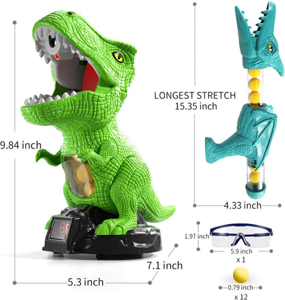 JUKUDAHU Dinosaur Shooting Boy Toys for Kids Age 3 4 5 6 7 8 - Moveable Shooting Game with Scoreboard, Light and Sound, 12 Foam Balls, Boy Toddler Toys 5-7 6-8 8-10, Competition Game Gifts (Green)