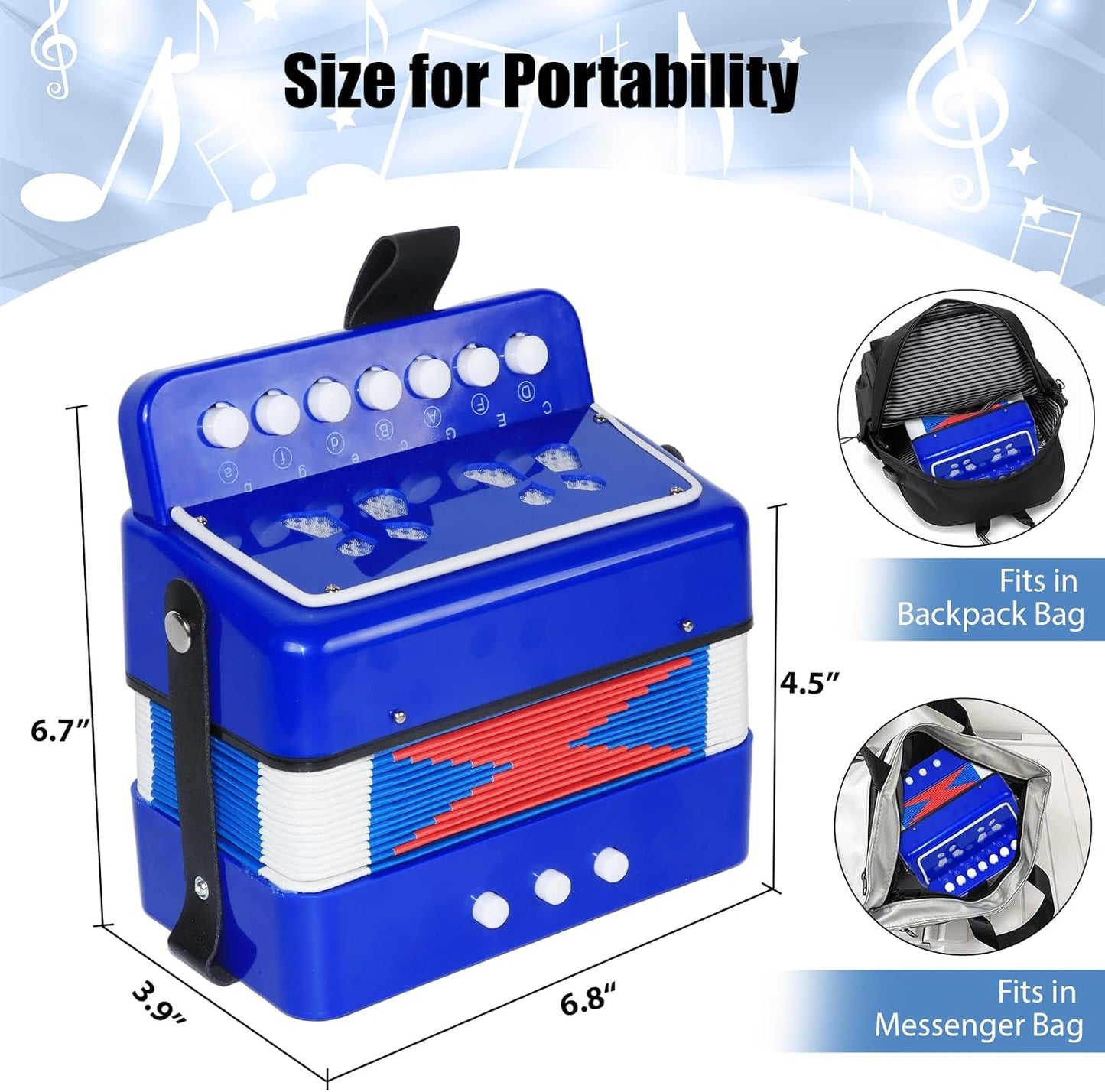 AZEAM Kids Accordion, Toy Accordion for Ages 3 5 9 7 10 12 Child Children Toddlers Beginners Kids Musical Instruments 10 Keys Button Small Lightweight for Boy Girls Christmas（Black）