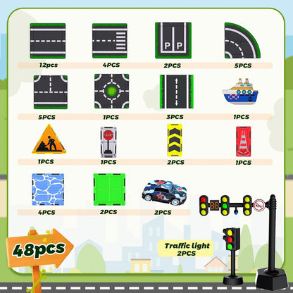 Magnetic Tiles,121PCS Magnet Tiles Road Set with Pullback Cars for 3+ year old Boys,Magnetic Toys for Kids Ages 4-8 with Ship,Airplane,Traffic Sign,STEM Classroom Educational Birthday Gifts Toys