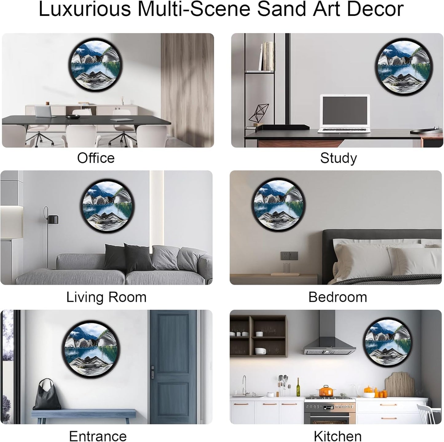 17.3" Moving Sand Art, 3D Sand Art Pictures Deep Sea Sandscape Living Room Decoration, 360° Rotate, Glass Crafts Solid Wood Frame, Relaxing Mood Home Office Work Wall Art Decor