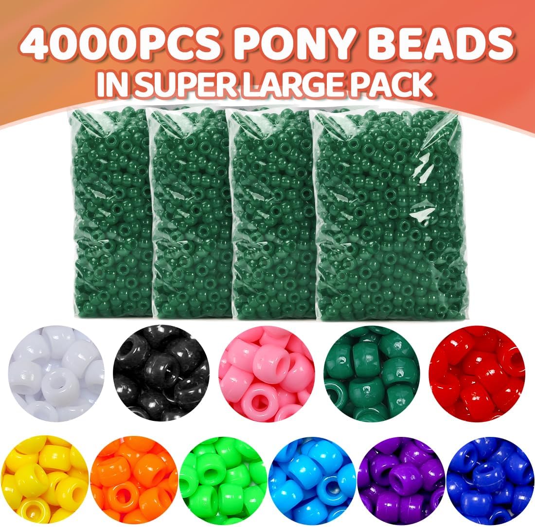 Praisebank 4000pcs Dark Green Pony Beads for Jewelry Making, Crafts, Hair Braids