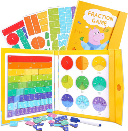 Magnetic Fraction Educational Puzzle, Magnetic Fraction Demonstration Book, Fraction Tiles & Circles, Montessori Math Manipulatives for Elementary School, Fraction Learning Toys for Kids