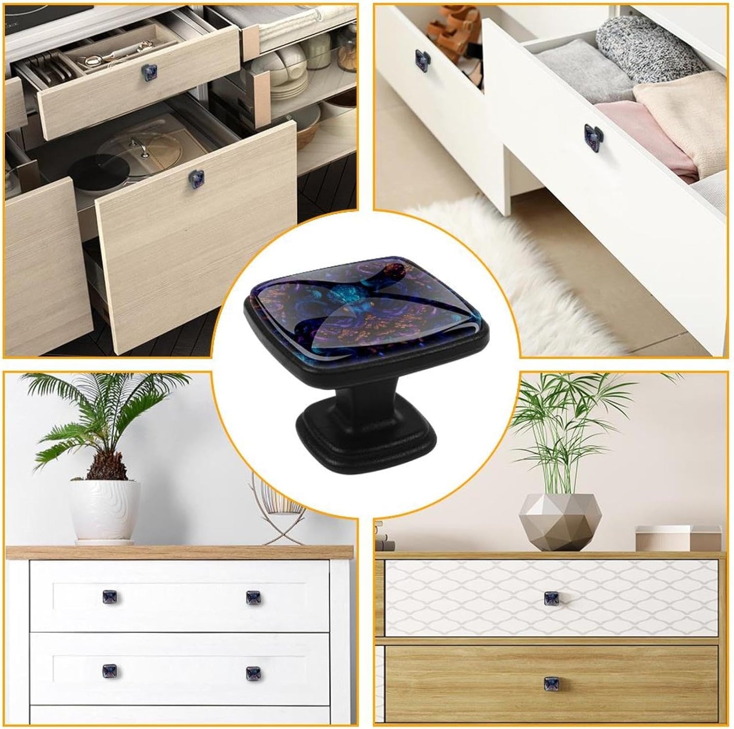 4 Pack Cabinet Knobs Drawer Pulls, 30mm Round ABS Glass Drawer Hardware Growing Butterfly Cabinet Handles with Screws for Dressers Kitchens Cupboard