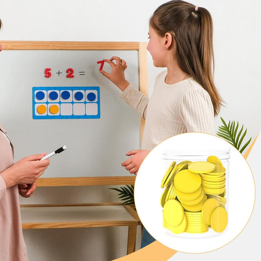 100 x 25mm Counting Chips Math Counters Accessories Round for Game Activities Versatile Sturdy PP Material with Storage Box, Yellow