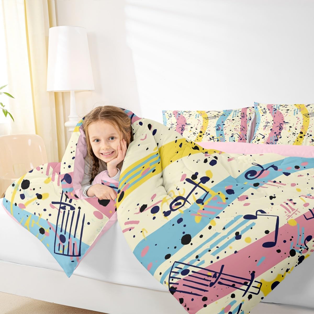 Erosebridal Drum Kit 3D Print Kids Comforter Sets Rock Music Themed Full Bedding Set for Boys Girls Musical Pattern Comforter Set,Colorful Retro Style Quilt Duvet 3 Pcs