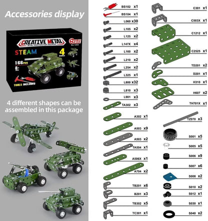 Ferthor Fun 7 in 1 STEM Toys,Creative Set for Boys Age 8-12,Learning Engineering Kids Building Blocks Model Kits,Metal Construction Toys for Kids 8 9 10 11 12+ Year Old(180PCS No Motor)