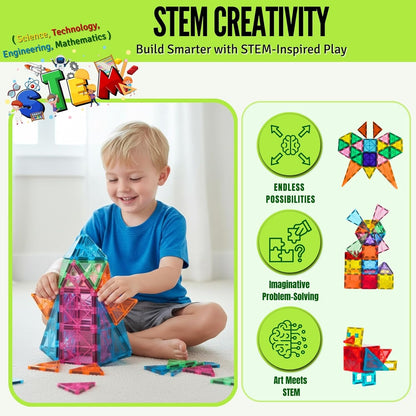 Magnetic Tiles 100 pcs with 2 Cars, STEM Building Blocks for Kids, Educational Gift, Magnet Construction Toys for Toddlers, School Teacher Supplies, Classroom Must-Haves