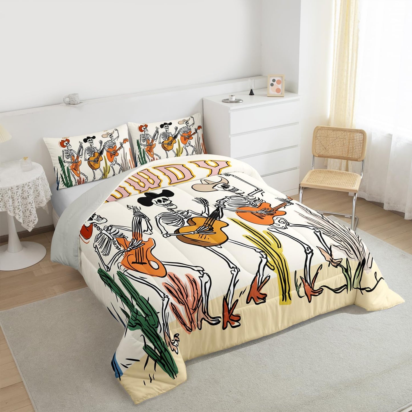 Erosebridal Drum Kit 3D Print Kids Comforter Sets Rock Music Themed Full Bedding Set for Boys Girls Musical Pattern Comforter Set,Colorful Retro Style Quilt Duvet 3 Pcs