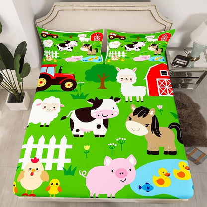 Manfei Musical Kids Fitted Sheet Full Size, MusicalGuitar Radio Drum Kit Headset Print Bedding Set 3pcs for Boys Girls, Rock Music Bed Cover with 2 Pillowcases, Soft Polyester Bedding, No Top Sheet