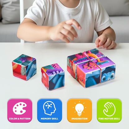 Pairez Toys 3D Magnetic Cubic Jigsaw Puzzle Toys for Toddlers, Large Building Blocks Cubes 1.65 Inches, Sensory & Montessori Toys for Kids 3-5
