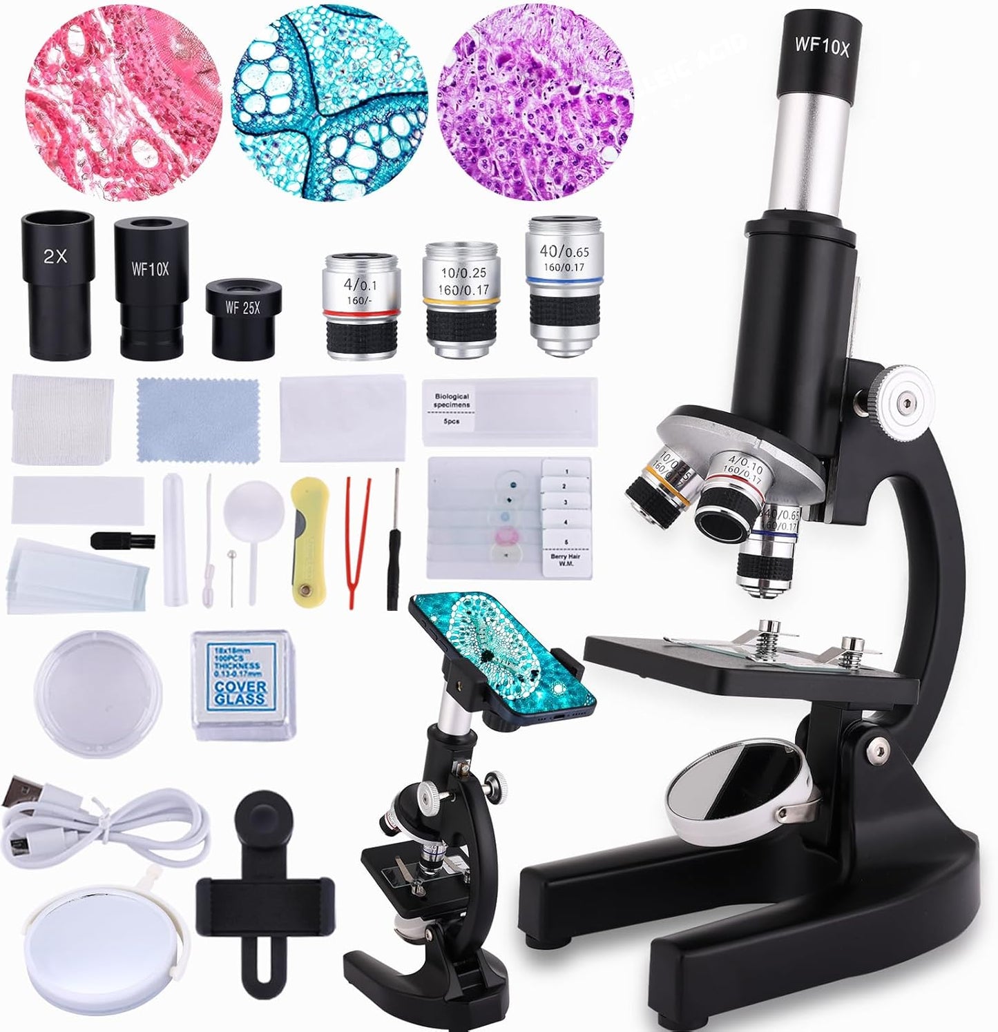 Microscope for Kids & Adults,40X-2000X Magnification Microscope for Kids 8-12, with LED Fill Light & Phone Holder, Great for School Labs and Home Schooling