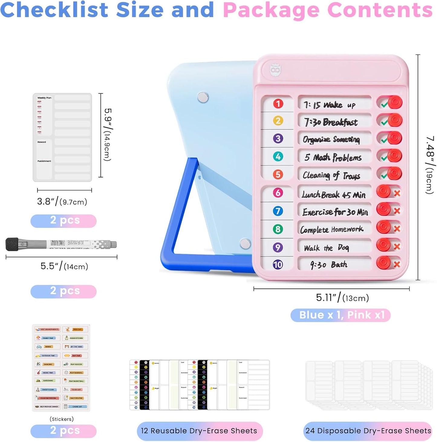 Magnetic Chore Chart for Kids, ADHD Tools for Kids to Do List Checklist Task Board Routine Chart Visual Schedule for Fridge with 10 Sliders and Magnetic Marker - White