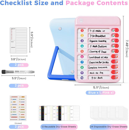 Magnetic Chore Chart for Kids, ADHD Tools for Kids to Do List Checklist Task Board Routine Chart Visual Schedule for Fridge with 10 Sliders and Magnetic Marker - White