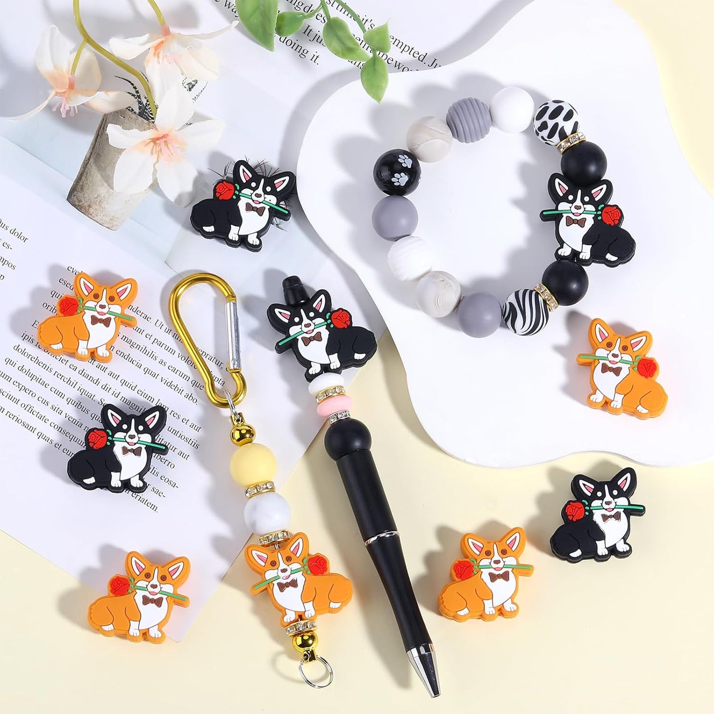 10Pcs Animal Silicone Beads for Keychain Making Cute Puppy Focal Beads for Pens Dalmatian Dog Animal Focals for Bracelets Necklace Earrings Jewelry Making