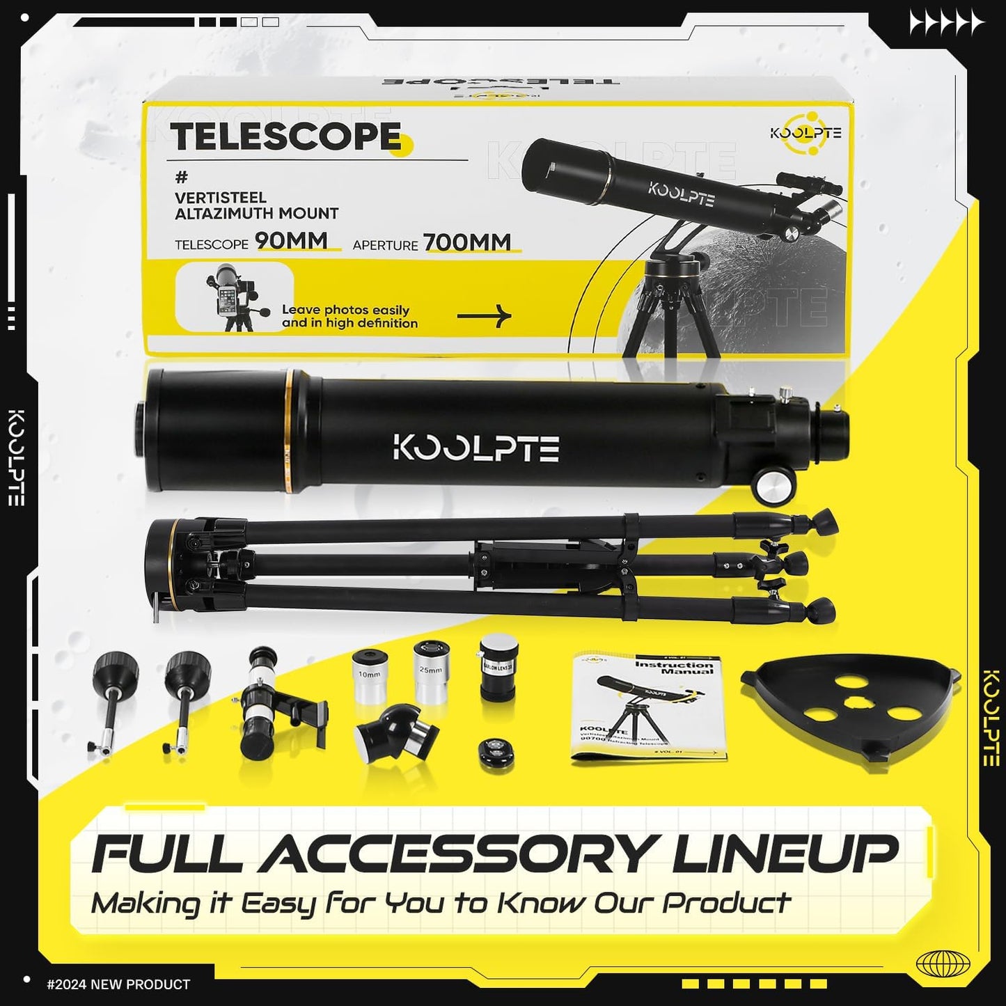 Telescope,90mm Aperture 700mm with Vertisteel AZ Mounting Slow-Motion Mount, High Power Telescopes for Adults Astronomy, Easy for Beginners, with Carry Bag,Wireless Remote Control, Phone Adapter,White
