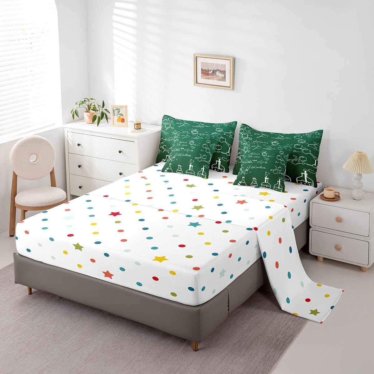 Erosebridal Chemical Equation Bed in a Bag Queen Comforter Set 7 Piece,Chemistry Bedding Sets Science Students Learning Gift Sheet Set with Comforter,Molecular Formula Education Bed Set - Colors A