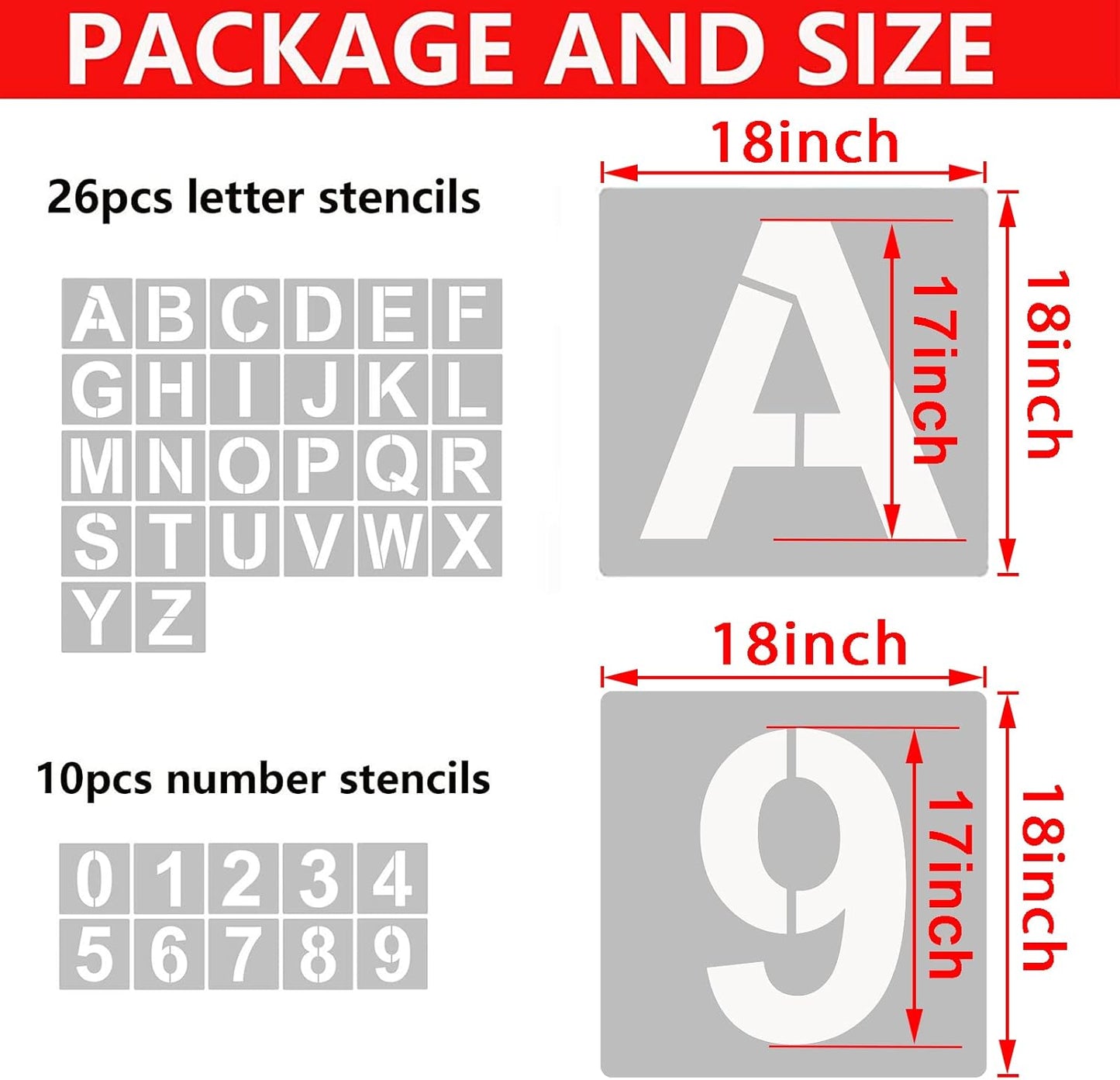 4 Inch Letter Stencils and Numbers, 36 Pcs Alphabet Art Craft Stencil, Reusable Plastic Templates for Wood, Wall, Fabric, Rock, Signage (4 Inch)